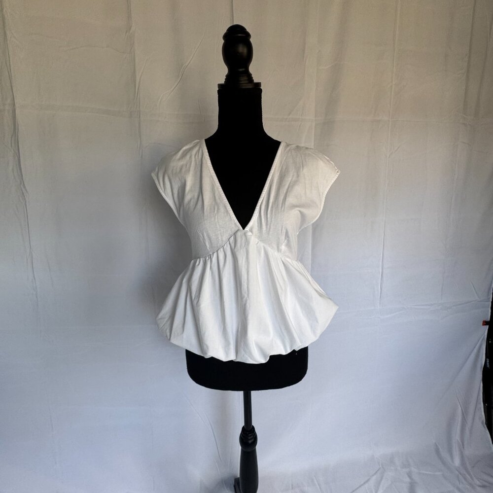 ZARA White Ballon blouse top  Crop w/ Puff Sleeveless - 0311